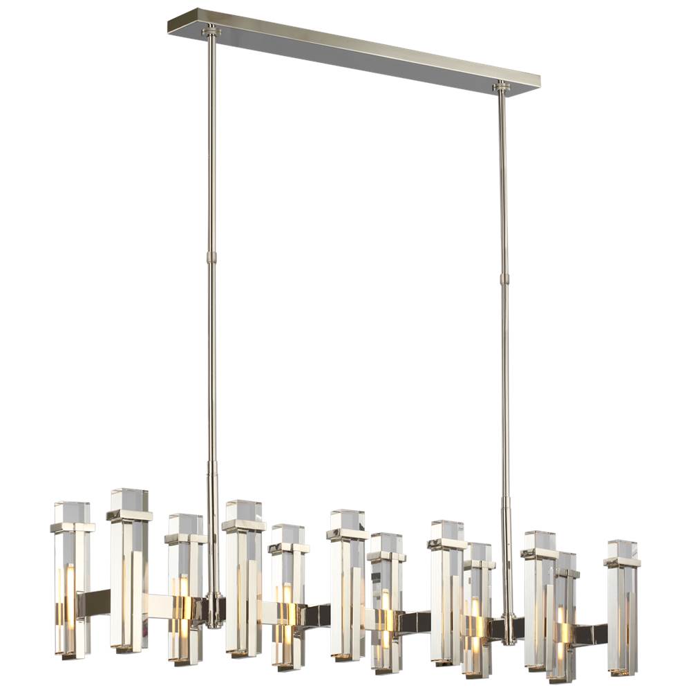 Visual Comfort Signature Collection Malik Large Linear Chandelier in Polished Nickel with Crystal