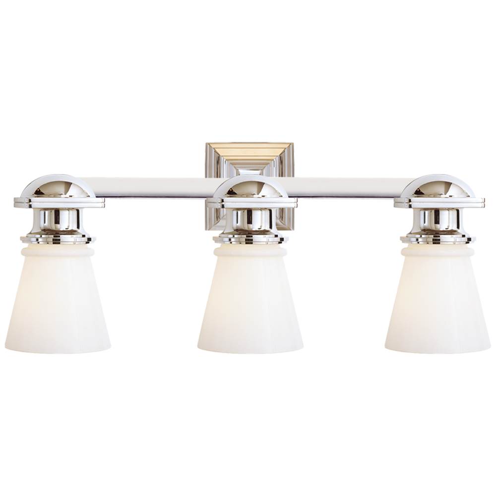 Visual Comfort Signature Collection New York Subway Triple Light in Polished Nickel with White Glass