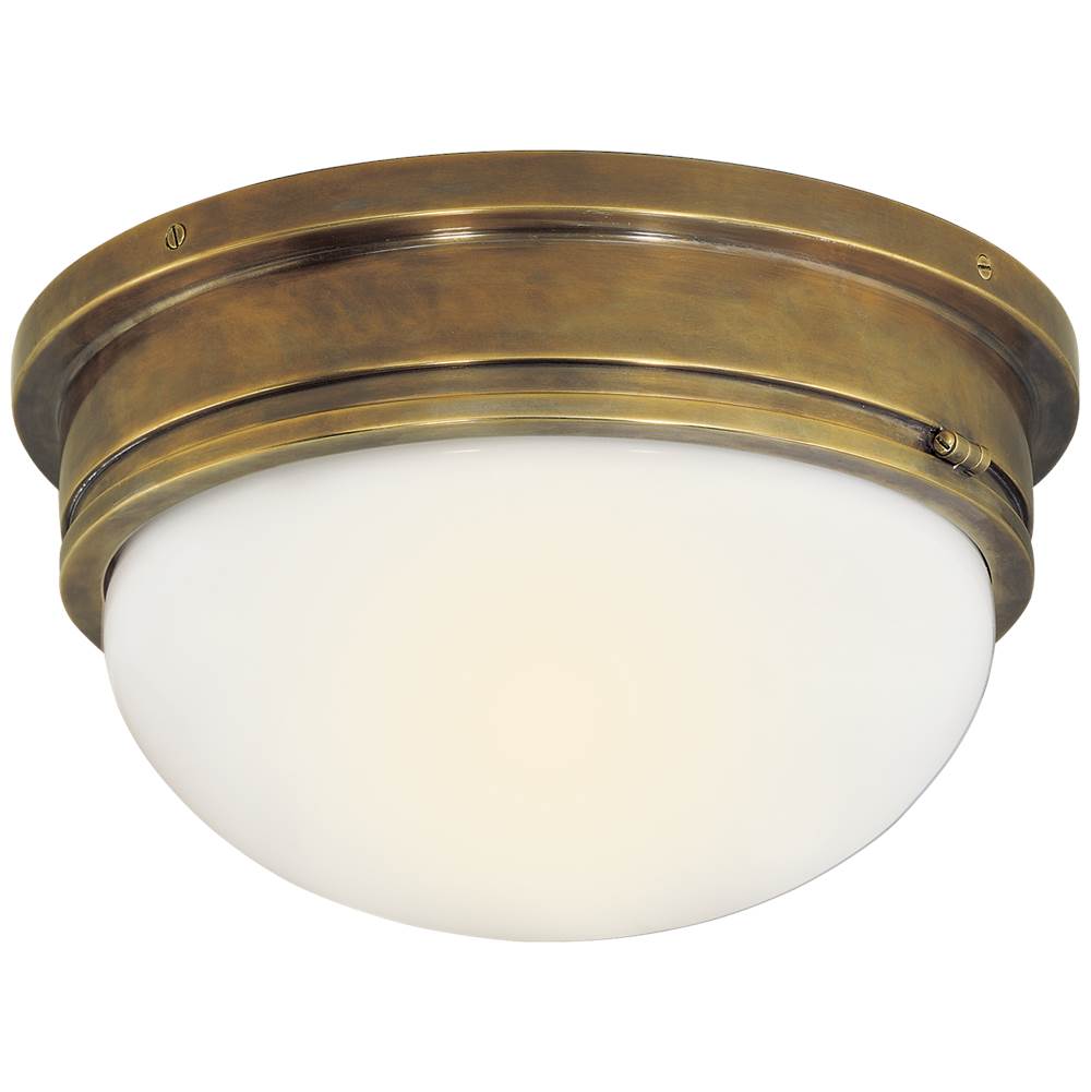 Visual Comfort Signature Collection Marine Large Flush Mount in Hand-Rubbed Antique Brass with White Glass