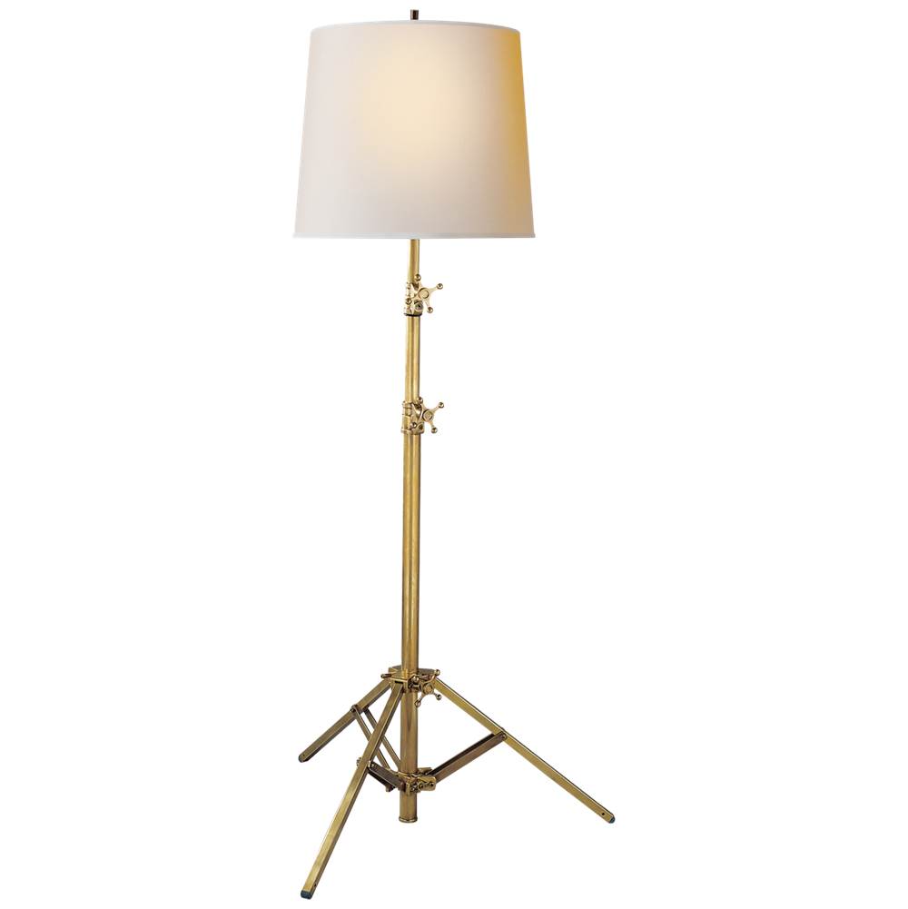 Visual Comfort Signature Collection Studio Floor Lamp in Hand-Rubbed Antique Brass with Small Natural Paper Shade
