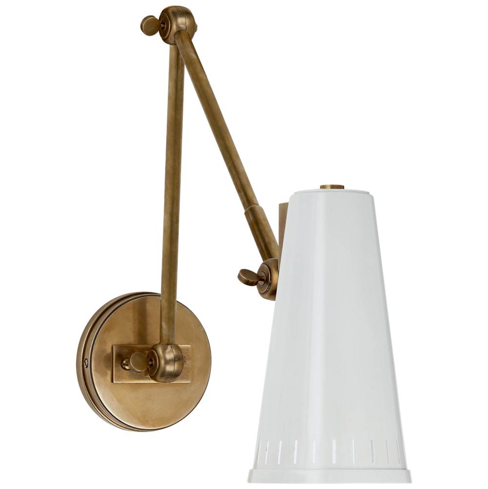 Visual Comfort Signature Collection Antonio Adjustable Two Arm Wall Lamp in Hand-Rubbed Antique Brass with Antique White Shade