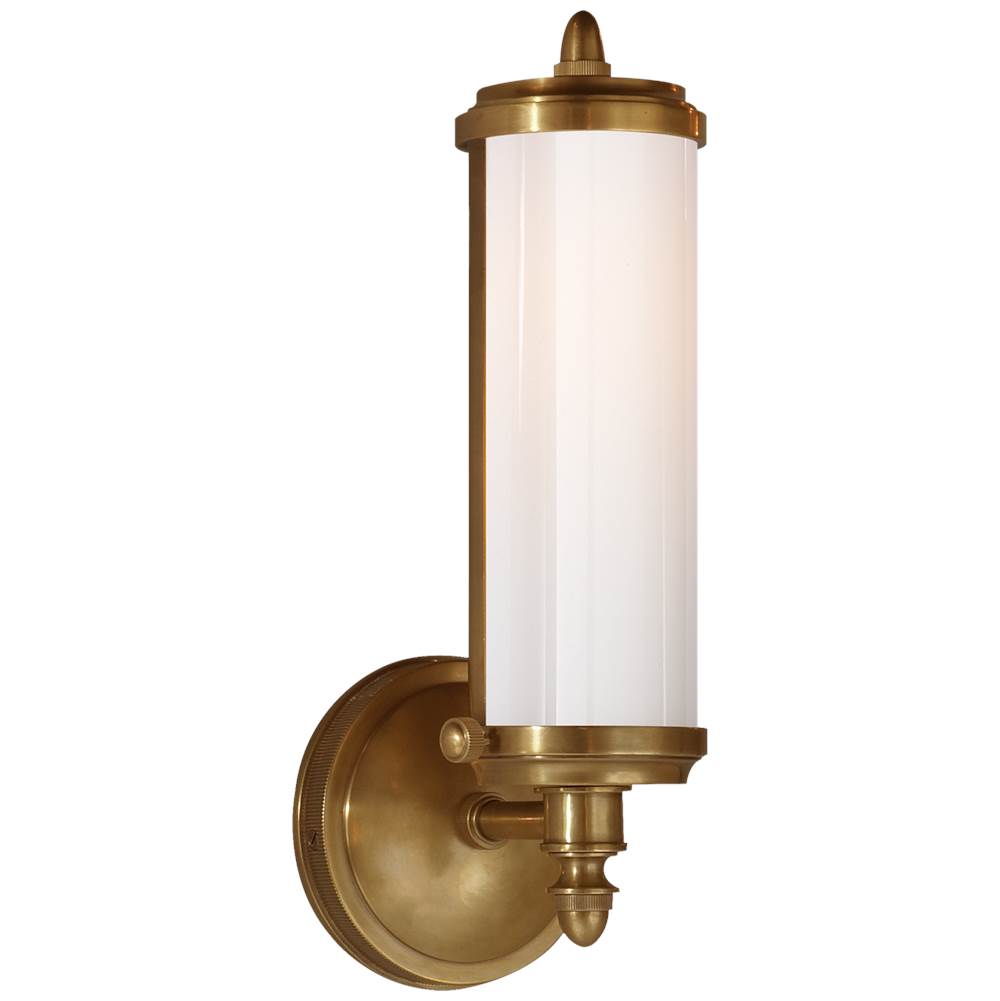 Visual Comfort Signature Collection Merchant Single Bath Light in Hand-Rubbed Antique Brass with White Glass