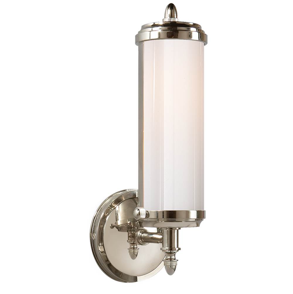 Visual Comfort Signature Collection Merchant Single Bath Light in Polished Nickel with White Glass