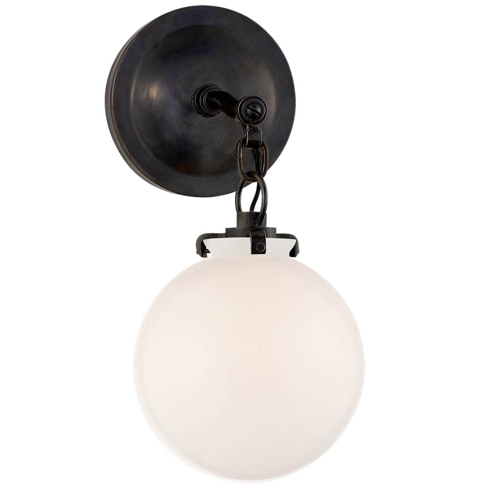 Visual Comfort Signature Collection Katie Small Globe Sconce in Bronze with White Glass