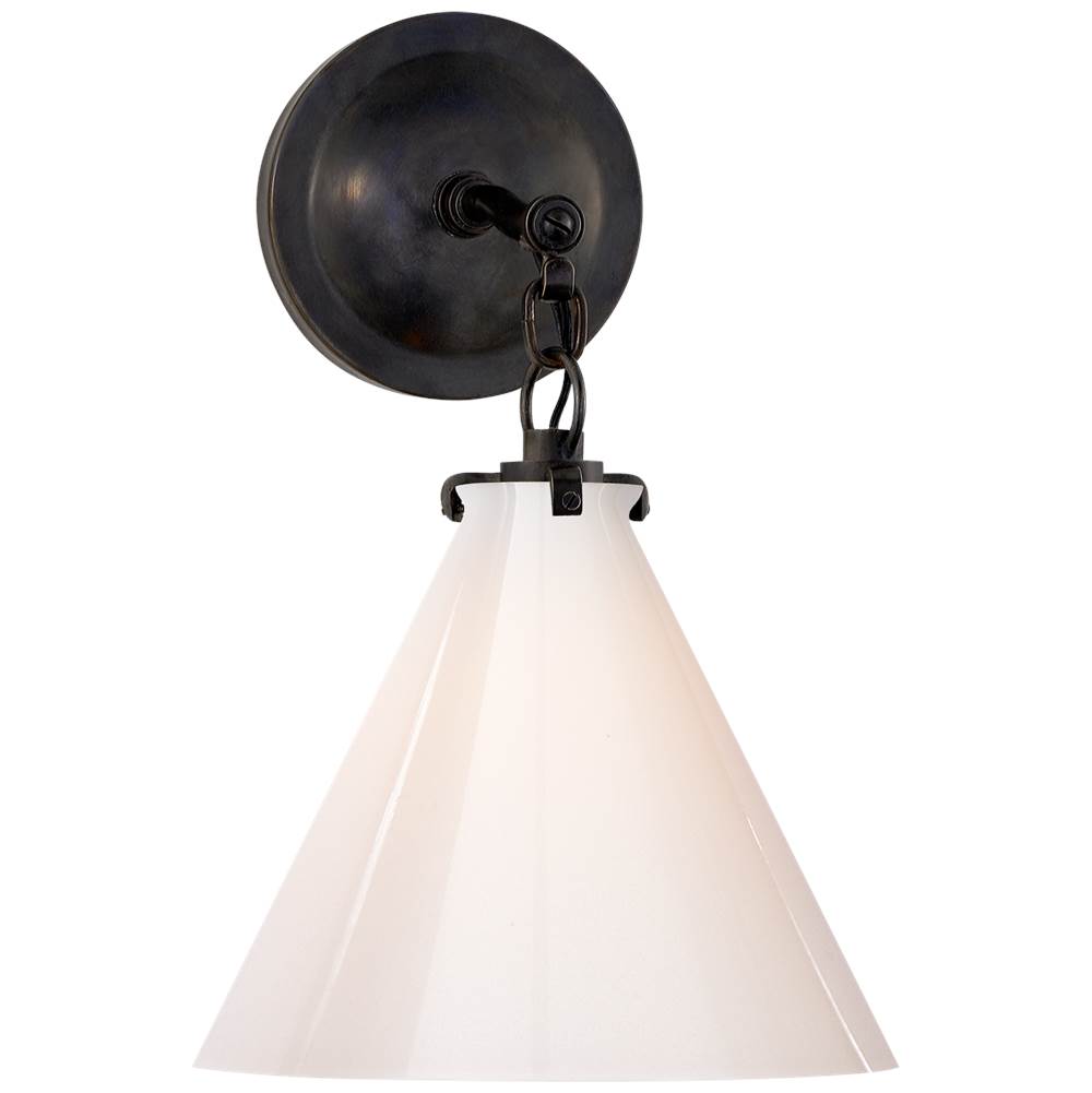 Visual Comfort Signature Collection Katie Small Conical Sconce in Bronze with White Glass