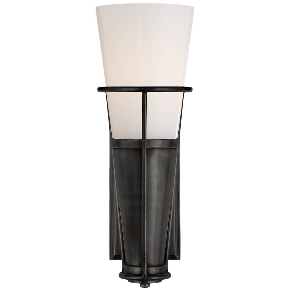 Visual Comfort Signature Collection Robinson Single Sconce in Bronze with White Glass