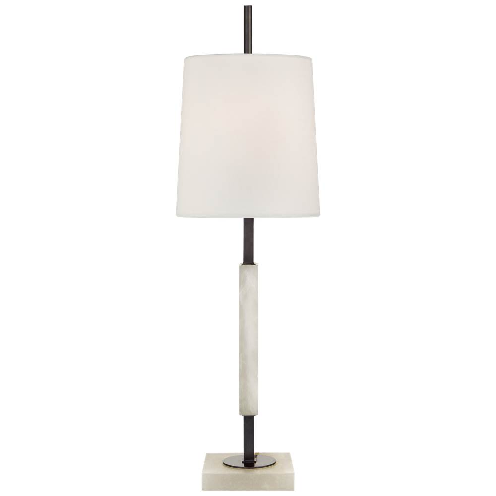 Visual Comfort Lexington Medium Table Lamp in Bronze and Alabaster with Linen Shade