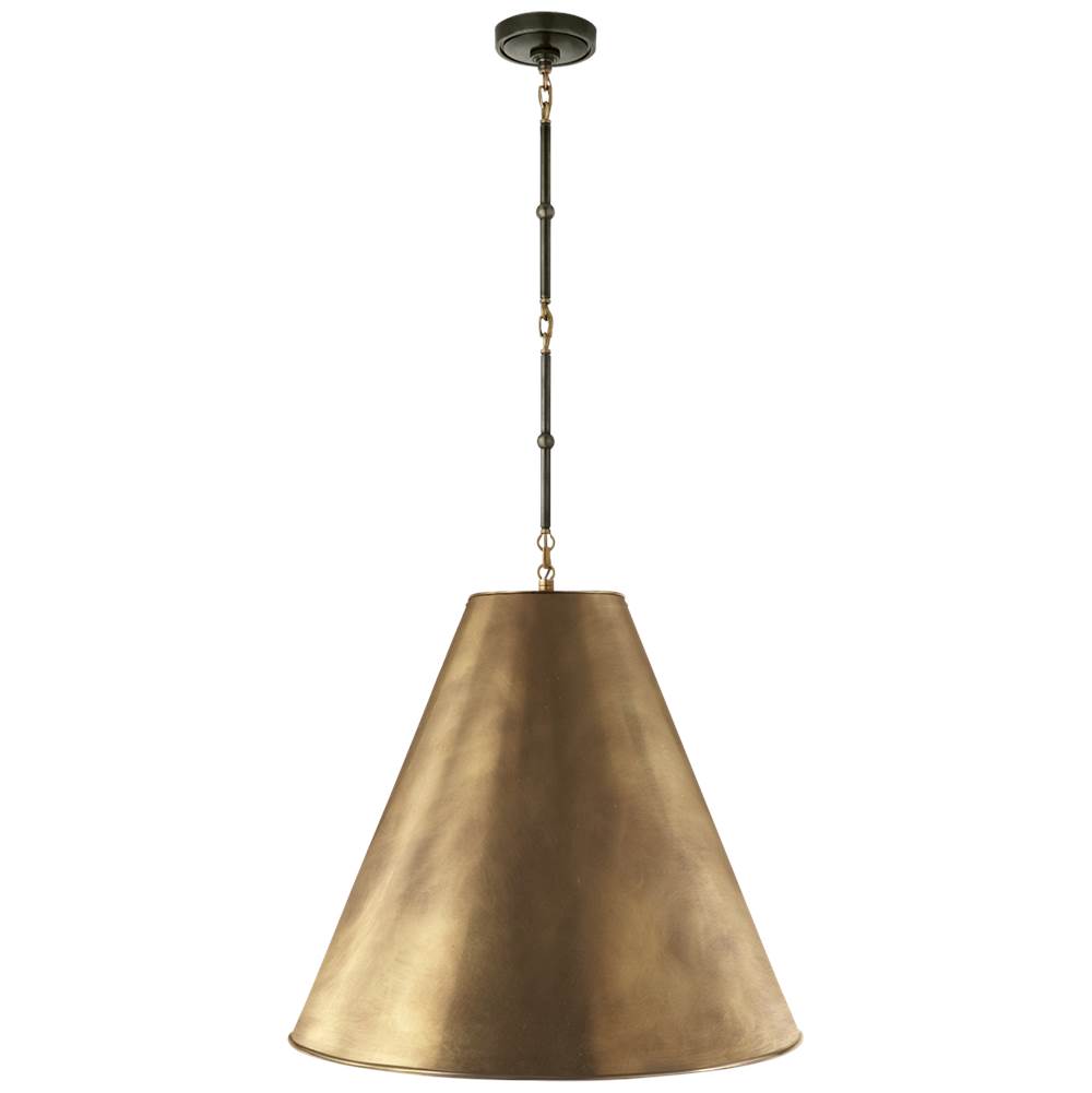 Visual Comfort Signature Collection Goodman Large Hanging Lamp in Bronze and Hand-Rubbed Antique Brass with Hand-Rubbed Antique Brass Shade