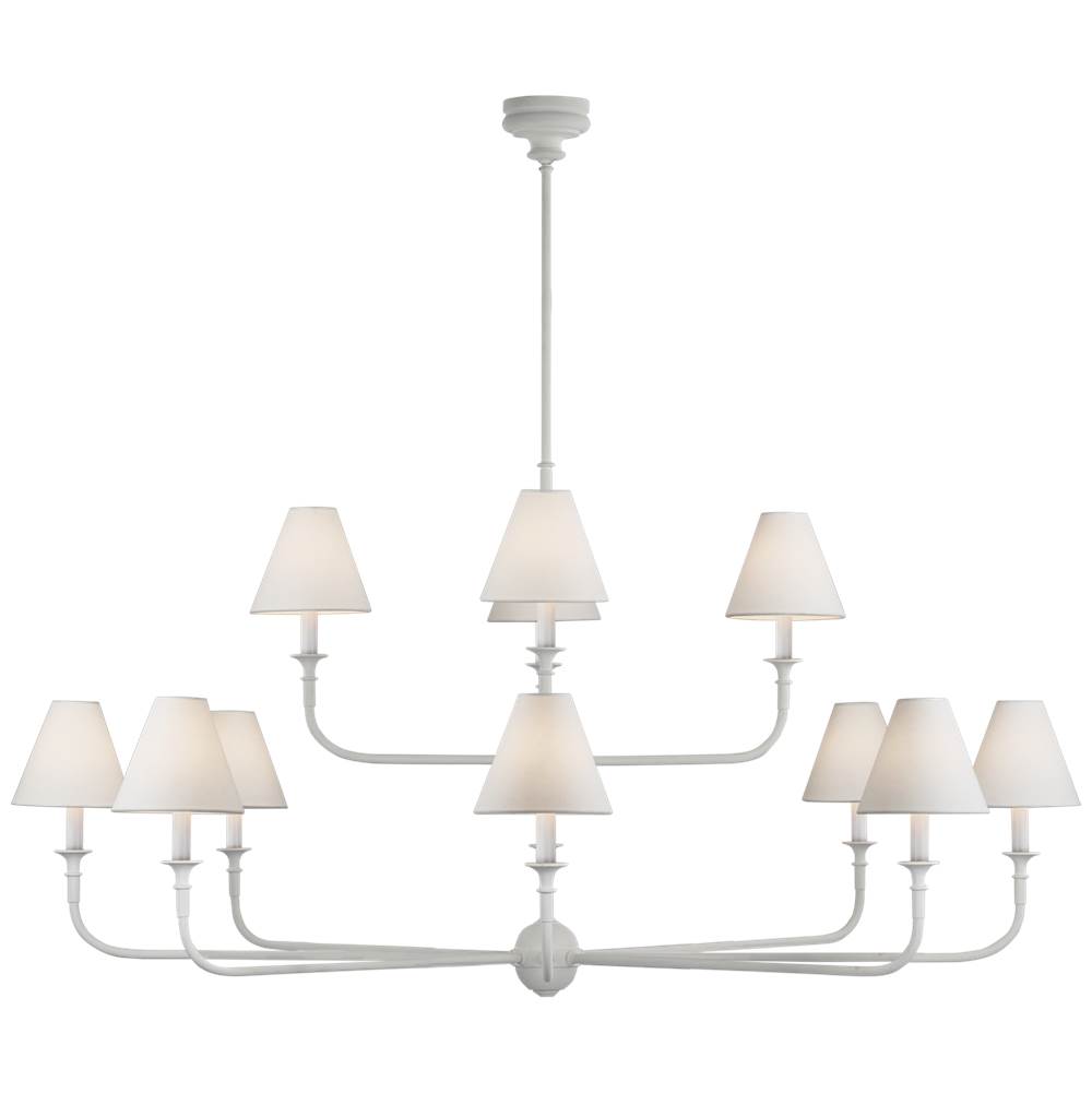 Visual Comfort Signature Collection Piaf Grande Two-Tier Chandelier in Plaster White with Linen Shades