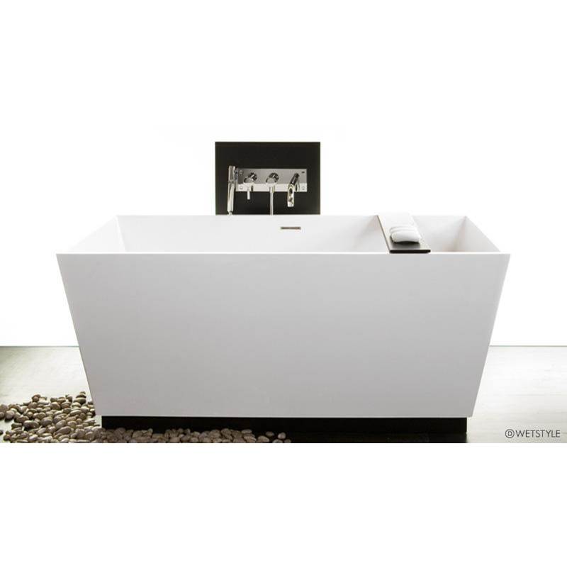 WETSTYLE Cube Bath 60 X 30 X 24 - Fs  - Built In Nt O/F & Pc Drain - Wood Plinth Mozambique - White True High Gloss