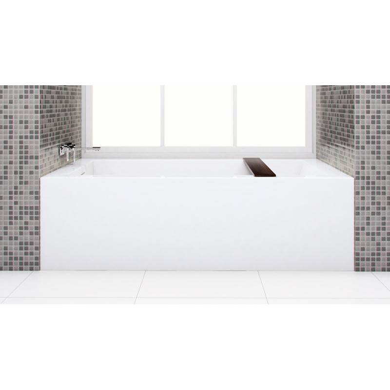 WETSTYLE Cube Bath 66 X 32 X 19.75 - 3 Walls - R Hand Drain - Built In Bn O/F & Drain - White True High Gloss