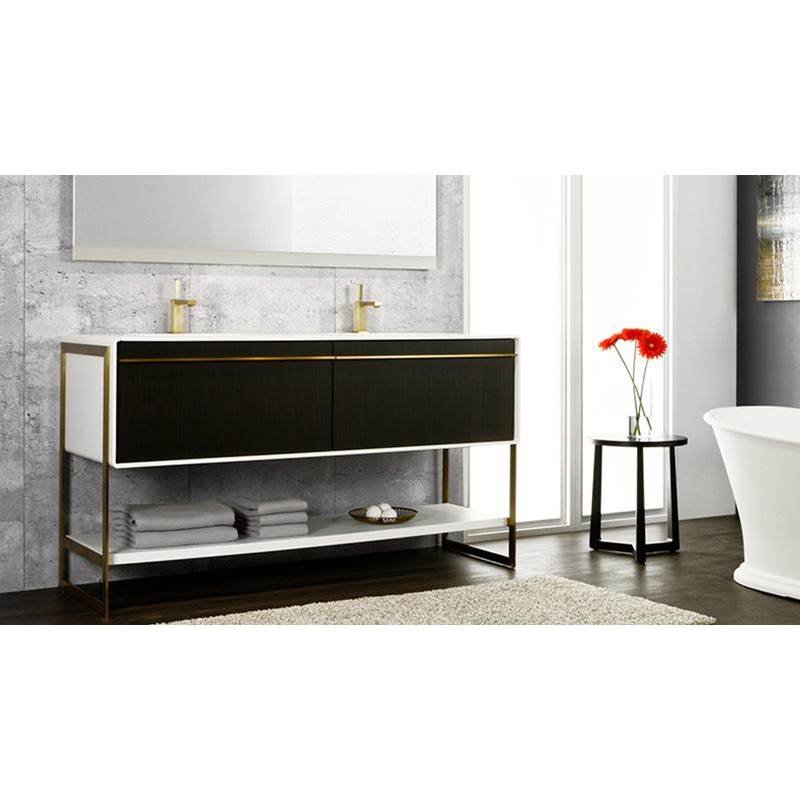 WETSTYLE Deco Vanity Floormount 48'' - Wlw Config Torrified Eucalyptus And White Matte Lacquer - Satin Brass Metal