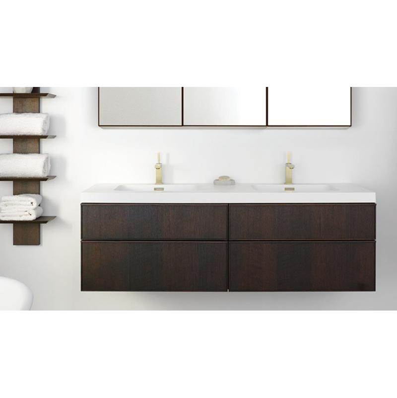WETSTYLE Furniture Frame Linea - Vanity Wall-Mount 48 X 22 - 4 Drawers, 3/4 Depth Drawers - Oak Smoked And White Glass Insert