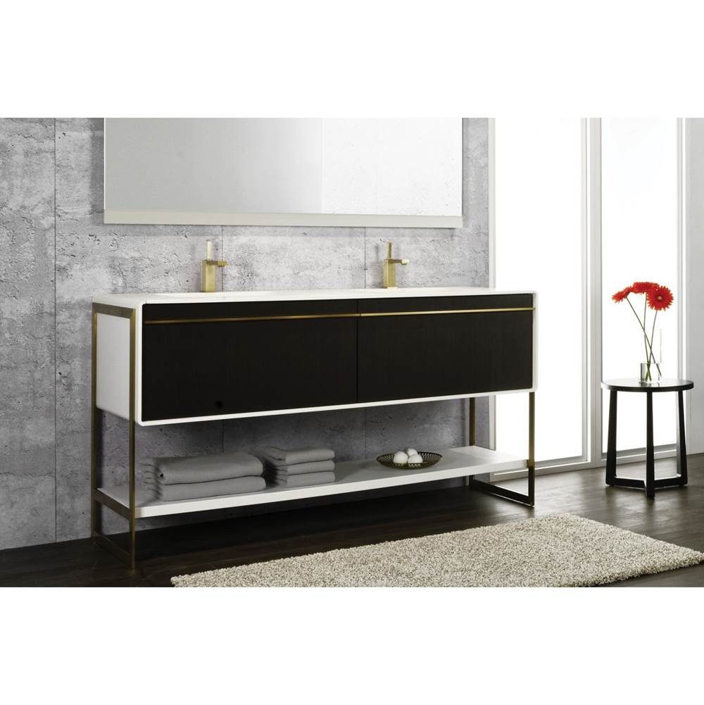WETSTYLE Deco Vanity Floormount 48'' - Wlw Config Torrified Eucalyptus And Matte Lacquer Black - Brushed Steel